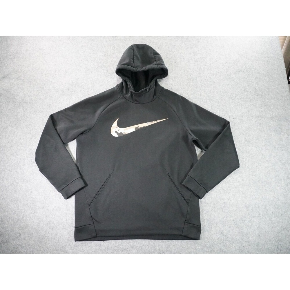 Nike Hoodie Mens Medium Black Long‎ Sleeve Camoflauge Swoosh High Neck
